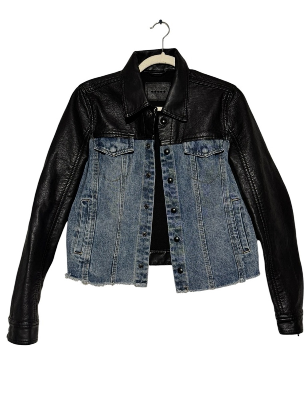 Blank NYC Faux Leather Denim Jean Arachnophobia Jacket Women Size XS Moto Biker